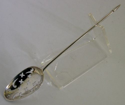 FANCY BACK GEORGIAN STERLING SILVER MOTE SPOON C1760S ANTIQUE WALLIS - ADDITIONAL PHOTO 5