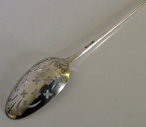 FANCY BACK GEORGIAN STERLING SILVER MOTE SPOON C1760S ANTIQUE WALLIS - ADDITIONAL PHOTO 7