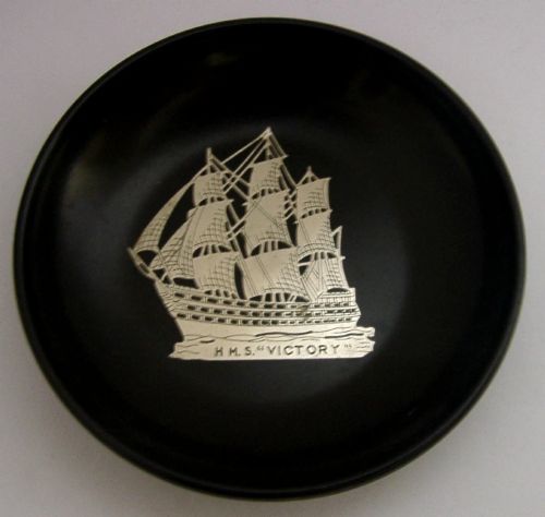 UNUSUAL STERLING SILVER BAKELITE HMS VICTORY SHIP DISH C1920 ROYAL NAVY ANTIQUE