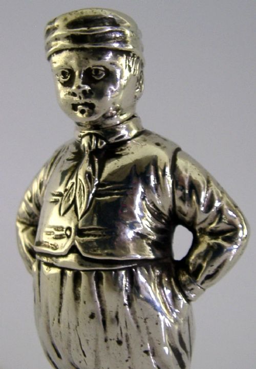 LARGE 63G 800 SOLID SILVER BOY PEPPER POT C1900 ANTIQUE NOVELTY CRUET - ADDITIONAL PHOTO 1