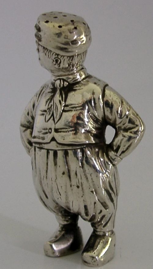 LARGE 63G 800 SOLID SILVER BOY PEPPER POT C1900 ANTIQUE NOVELTY CRUET - ADDITIONAL PHOTO 3