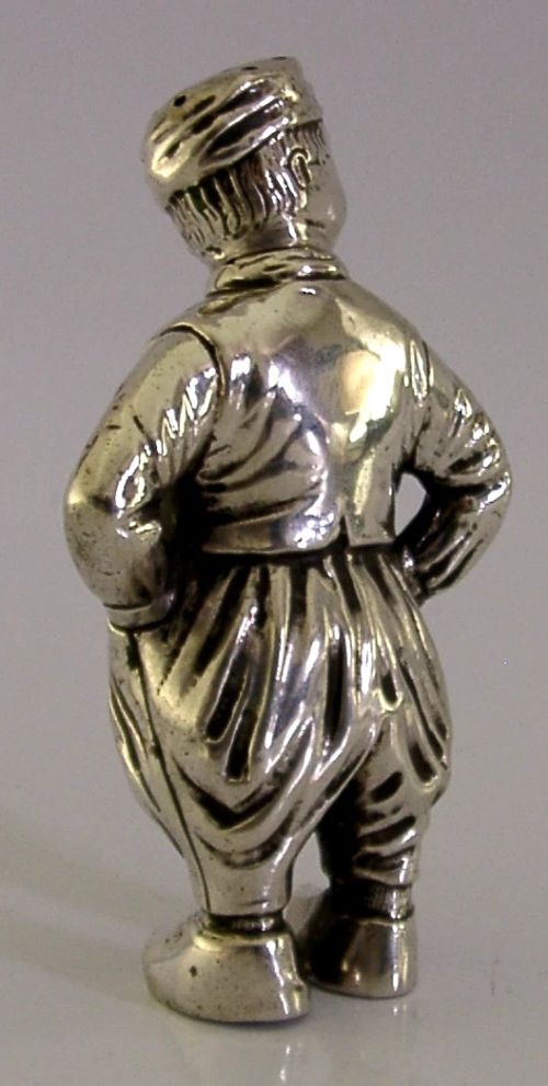 LARGE 63G 800 SOLID SILVER BOY PEPPER POT C1900 ANTIQUE NOVELTY CRUET - ADDITIONAL PHOTO 4