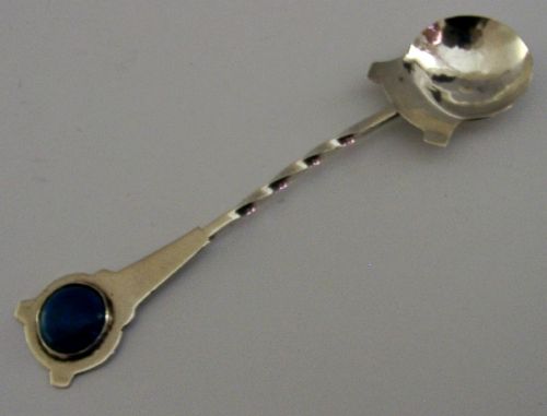 STERLING SILVER PLANISHED ARTS CRAFTS ENAMEL CADDY SPOON 1940 - ADDITIONAL PHOTO 3