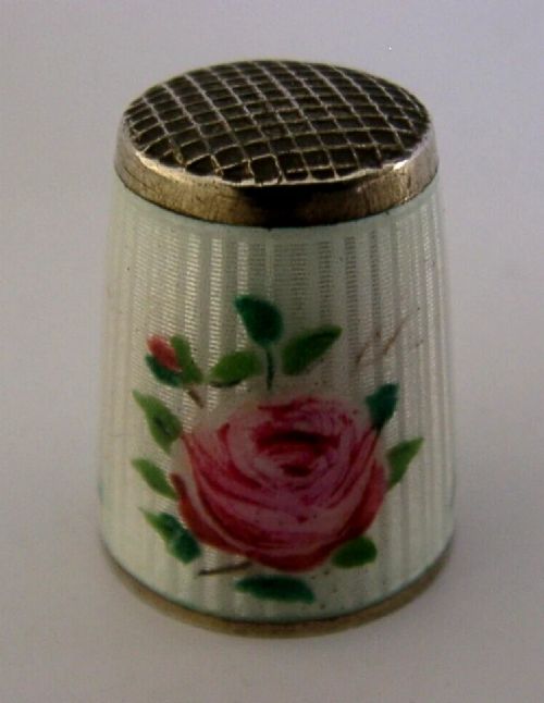 DAVID ANDERSEN STERLING SILVER ENAMEL ROSE SEWING THIMBLE C1940 NORWAY - ADDITIONAL PHOTO 2