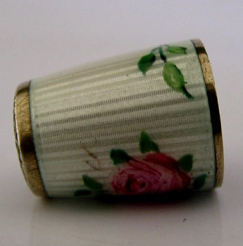 DAVID ANDERSEN STERLING SILVER ENAMEL ROSE SEWING THIMBLE C1940 NORWAY - ADDITIONAL PHOTO 3