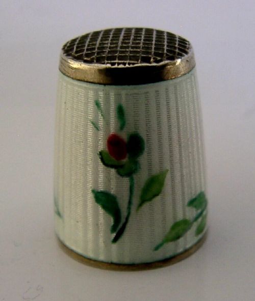 DAVID ANDERSEN STERLING SILVER ENAMEL ROSE SEWING THIMBLE C1940 NORWAY - ADDITIONAL PHOTO 4