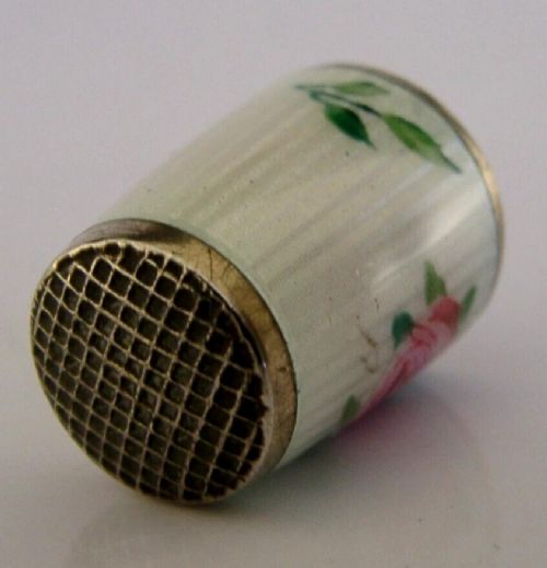 DAVID ANDERSEN STERLING SILVER ENAMEL ROSE SEWING THIMBLE C1940 NORWAY - ADDITIONAL PHOTO 5