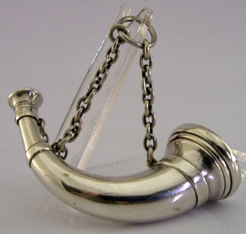 SAMPSON MORDAN STERLING SILVER HUNTING HORN VINAIGRETTE SCENT 1873 ANTIQUE