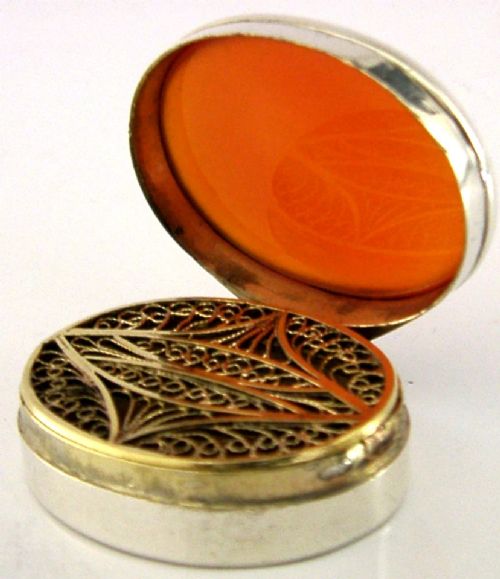 RARE GEORGIAN STERLING SILVER ORANGE AGATE VINAIGRETTE BOX 1829