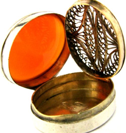 RARE GEORGIAN STERLING SILVER ORANGE AGATE VINAIGRETTE BOX 1829 - ADDITIONAL PHOTO 2