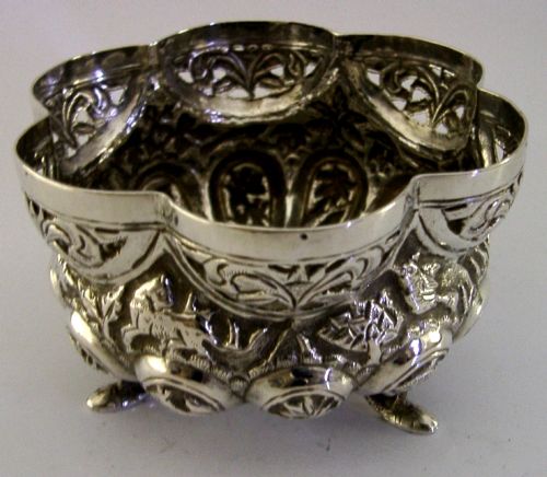 PRETTY INDIAN SOLID SILVER BOWL C1900 ANTIQUE ANIMALS 81G - ADDITIONAL PHOTO 2