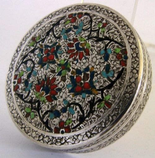 EASTERN SOLID SILVER ENAMEL BOX C1940 VERY PRETTY 48G