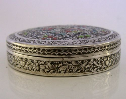 EASTERN SOLID SILVER ENAMEL BOX C1940 VERY PRETTY 48G - ADDITIONAL PHOTO 1
