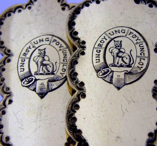 124G STERLING SILVER GILT BURKE FAMILY CREST SERVING SPOONS 1907 EDWARDIAN - ADDITIONAL PHOTO 1