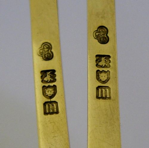 124G STERLING SILVER GILT BURKE FAMILY CREST SERVING SPOONS 1907 EDWARDIAN - ADDITIONAL PHOTO 4