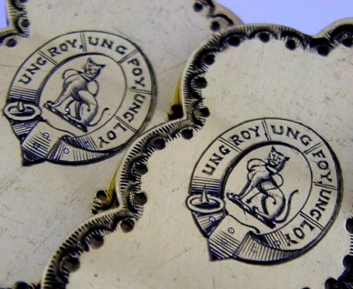 124G STERLING SILVER GILT BURKE FAMILY CREST SERVING SPOONS 1907 EDWARDIAN - ADDITIONAL PHOTO 5