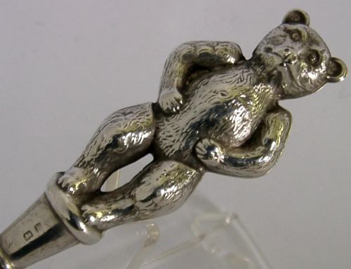 LARGE STERLING SILVER TEDDY BEAR BUTTON HOOK 1909 ANTIQUE 64G - ADDITIONAL PHOTO 1
