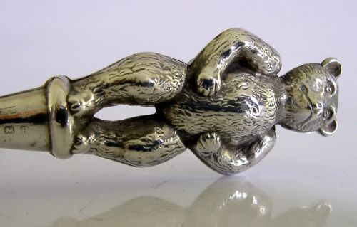 LARGE STERLING SILVER TEDDY BEAR BUTTON HOOK 1909 ANTIQUE 64G - ADDITIONAL PHOTO 2