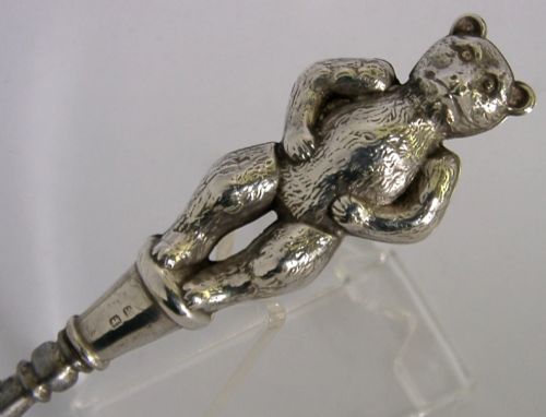 LARGE STERLING SILVER TEDDY BEAR BUTTON HOOK 1909 ANTIQUE 64G - ADDITIONAL PHOTO 5