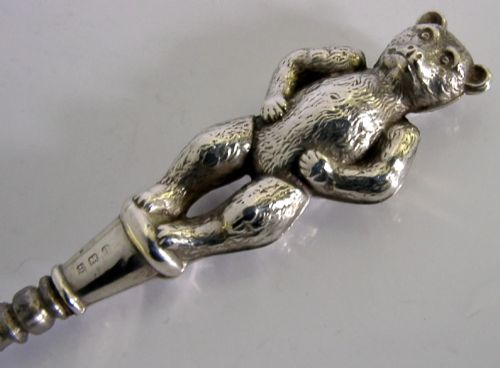 LARGE STERLING SILVER TEDDY BEAR BUTTON HOOK 1909 ANTIQUE 64G - ADDITIONAL PHOTO 6