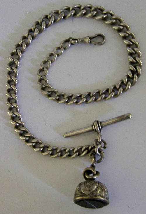 ENGLISH 52G SOLID STERLING SILVER WATCH CHAIN SEAL FOB 1913 ANTIQUE - ADDITIONAL PHOTO 2