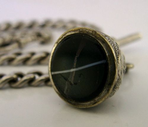ENGLISH 52G SOLID STERLING SILVER WATCH CHAIN SEAL FOB 1913 ANTIQUE - ADDITIONAL PHOTO 4