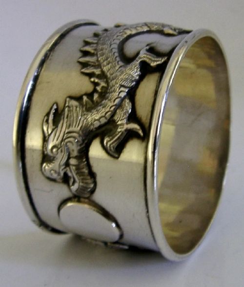 CHINESE EXPORT SILVER NAPKIN RING DRAGON PC90 c1900 ANTIQUE