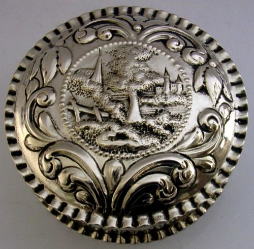 Large 198g Solid Silver Picture Castle Top Table Box C1900 Antique