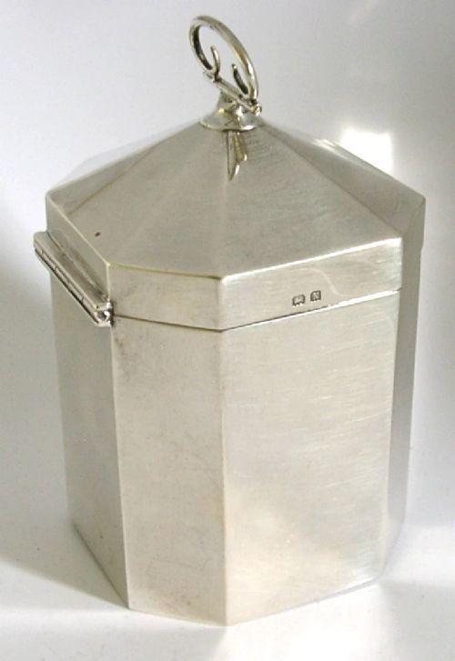 STYLISH ENGLISH SOLID STERLING SILVER TEA CADDY BOX 1922 ANTIQUE 116g
