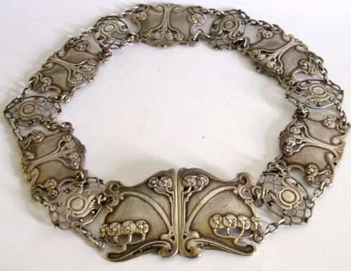 Stunning Art Nouveau Sterling Silver Belt & Buckle 1902 Antique 216g