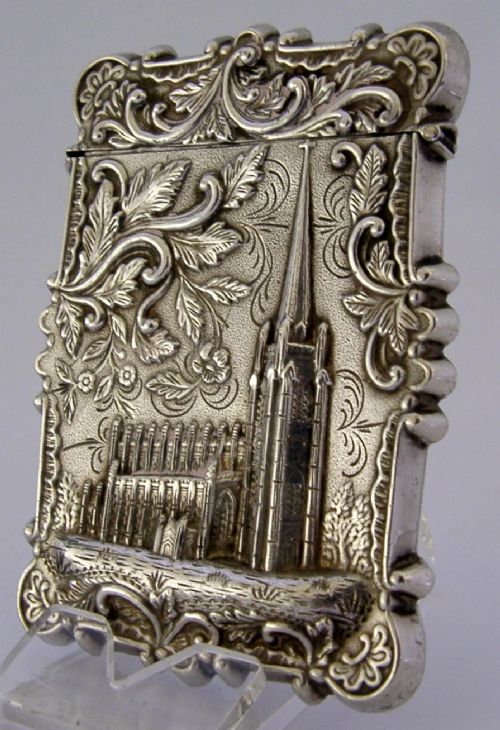 Rare American Sterling Silver Trinity Church Castle Top Card Case C1850