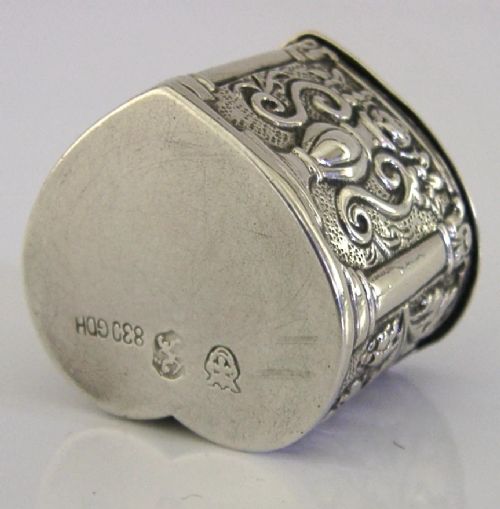 VERY PRETTY SOLID SILVER LOVE HEART BOX c1900 ANTIQUE View VIII