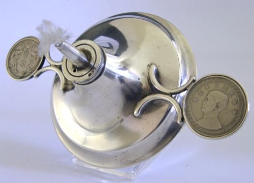 Rare English Sterling Silver Chinese Coins Cigar Lighter 1936 Antique 80g
