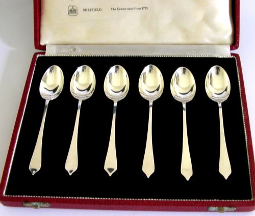Superb Cased Set of Six Sterling Silver Assay Office Spoons 1958 Antique