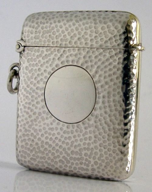 English Solid Sterling Silver Planished Vesta Match Case 1904 Antique