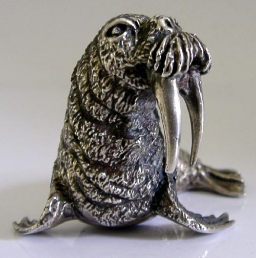 Superb Heavy 78g Silver Walrus Figure C1950 Animal Sea Creature