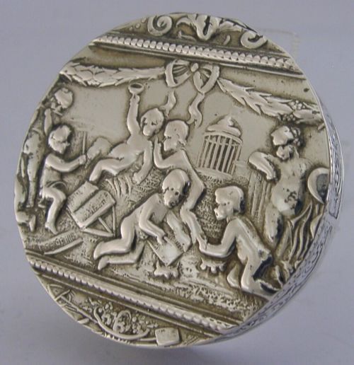 Superb German Solid Silver Figural Cherub Scenes Box C1900 Antique