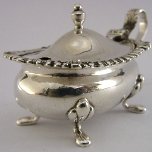Heavy English Sterling Silver Blue Glass Lined Mustard Pot 1964 51g of Silver