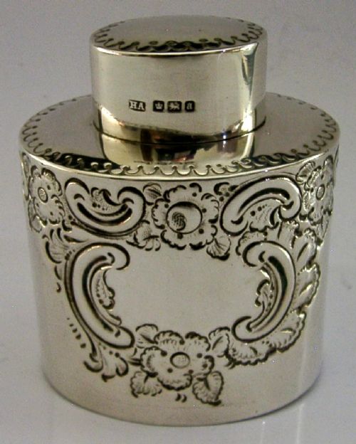 Elegant English Sterling Silver Tea Caddy Box 1893 Antique Victorian