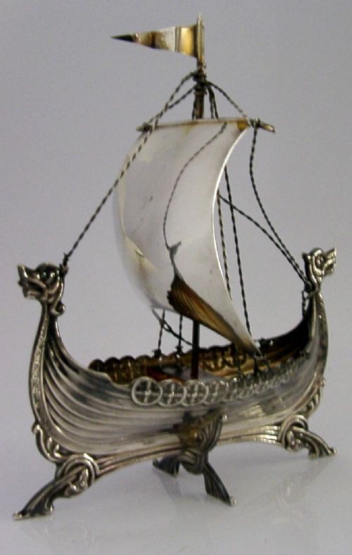Extremely Rare Norwegian Solid Silver Viking Ship Boat C1940 Antique 4.5inch