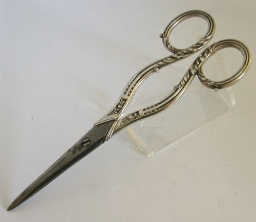 Large French Antique Sterling Silver Handled Scissors C1900 France