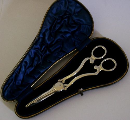 1906 English Sterling Silver Grape Shears Antique Superb