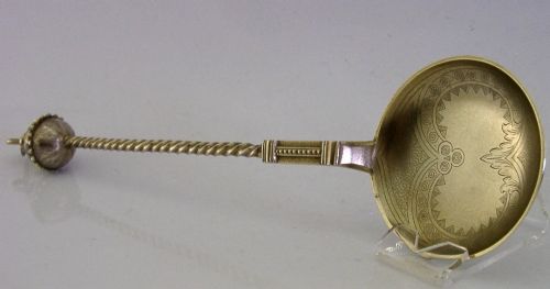 Large Danish Solid Silver Gilt Baptism or Serving Spoon 1901 Antique 104g