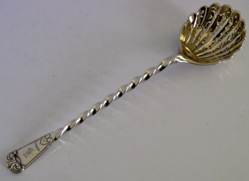 Heron Bird Crested Sterling Silver Sugar Sifter Spoon 1862 Victorian Antique