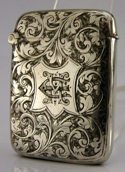 ENGLISH ANTIQUE SOLID STERLING SILVER VESTA MATCH CASE 1893 VICTORIAN 20g