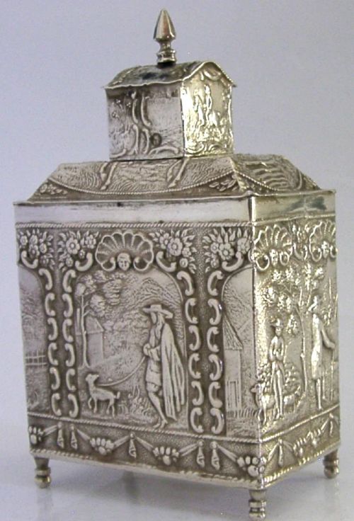 Superb Solid Silver Tea Caddy Box 1890 Dutch Antique 117g