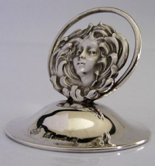 Art Nouveau Antique Maiden Sterling Silver Menu Holder 1905