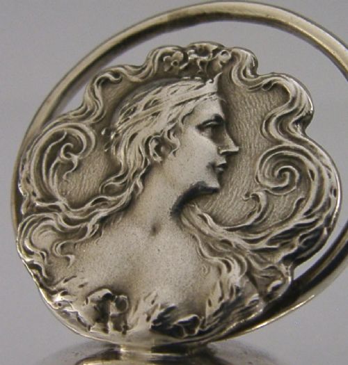 Beautiful Art Nouveau Antique Maiden Sterling Silver Menu Holder 1904.