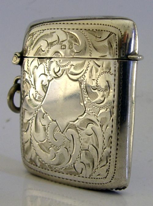 English Antique Solid Sterling Silver Vesta Match Case 1914