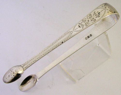Antique Sterling Silver Bright Cut Sugar Tongs 1799 Georgian